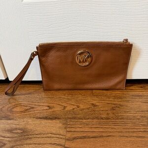Michael Kors Tan pebbled Leather Wristlet
